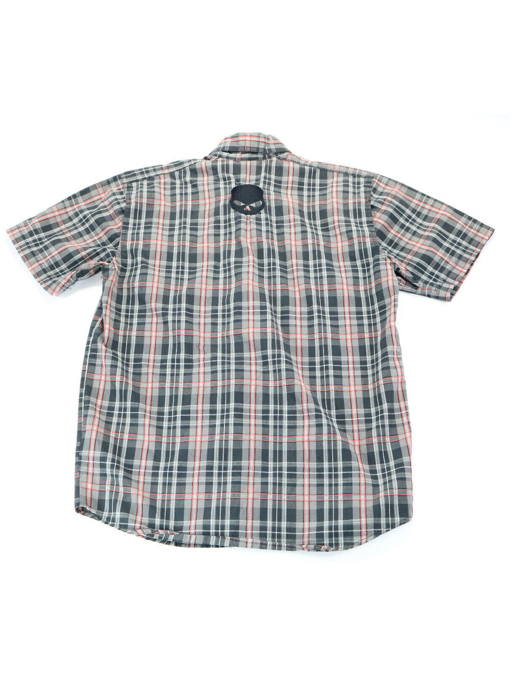 harley davidson Willie G shirt S black red plaid SS short sleeve button striped